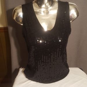Vanity petites black sequin tank with solid back